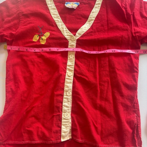 VINTAGE Made in India 100% Cotton Red Short Sleeve Button Up Top w/ Cherries SzM - Picture 3 of 15